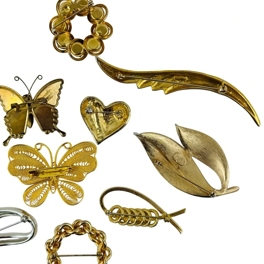 Vintage Brooch Pin Lot 10pc Trifari Monet Gold Silver Tone‎ Butterfly Leaf Heart